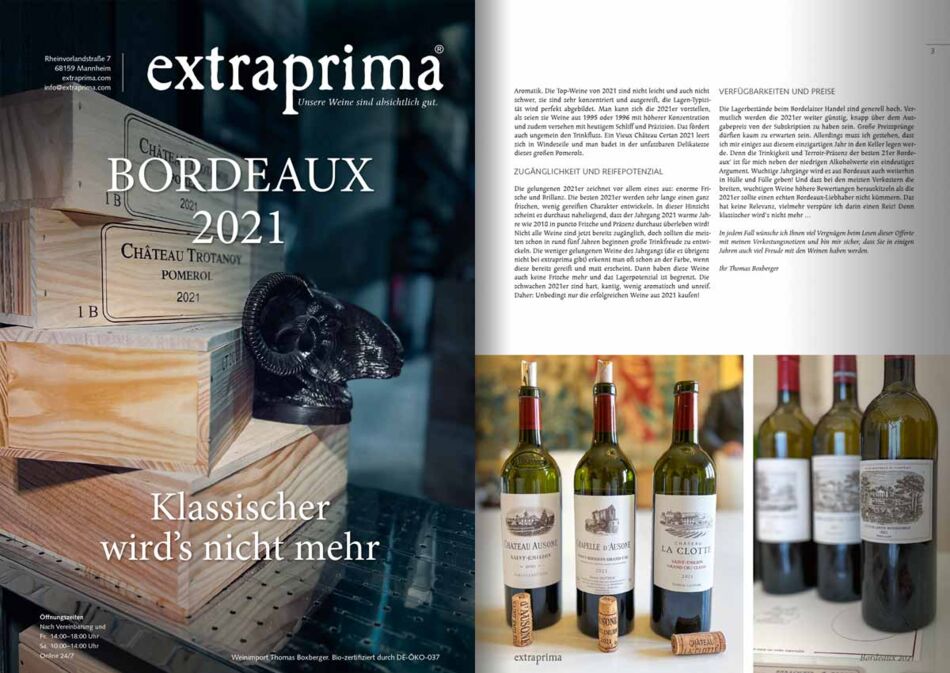 Extraprima Newsletter Bordeaux-2021 – Klassischer wirds nicht mehr.