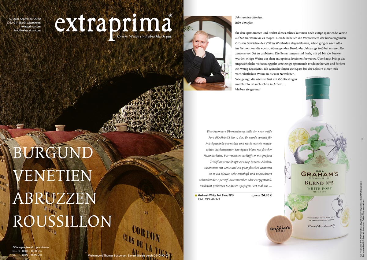 Extraprima Magazin Herbst 2020: Burgund, Venetien, Abruzzen, Roussillon.